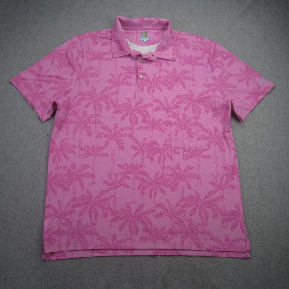 Chubbies Polo Shirt Mens Large Pink Palm Tree Performance Short Sleeve Stretch - Picture 1 of 16